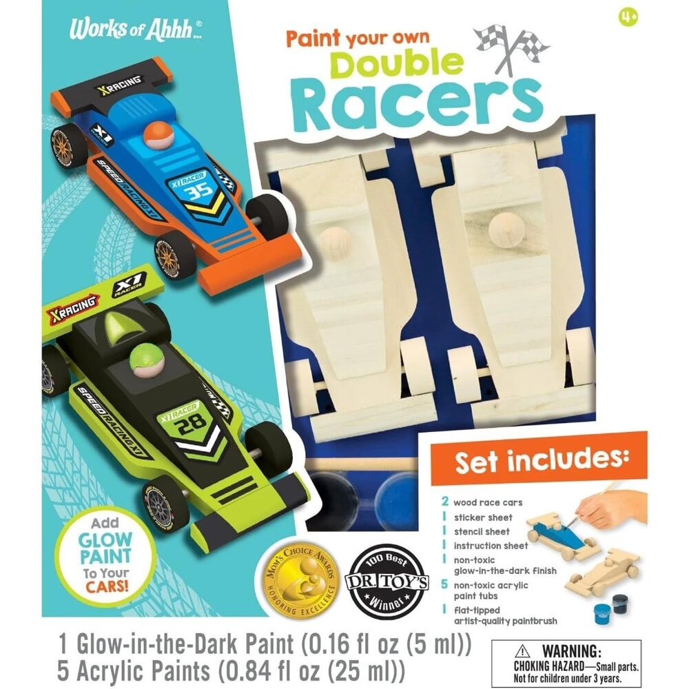 Works Of Ahhh Paint Your Own Double Racers Kit With Non-Toxic Acrylic Paints & S